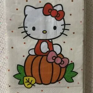 HELLO KITTY 32 Beige Orange Guest Paper Towel Napkins Fall Harvest Pumpkin Print