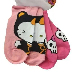 Hello Kitty 5 Pairs Pink Halloween Theme Prints No Show Socks NWT