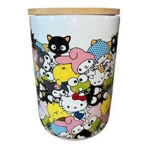 Hello Kitty And Friends Storage Cookie Jar Container Wooden Lid By Sanrio New