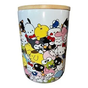 Hello Kitty And Friends Storage Cookie Jar Container Wooden Lid By Sanrio New