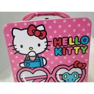 Hello Kitty Pink Small Tin Box Carry All With Polka Dots Lunchbox