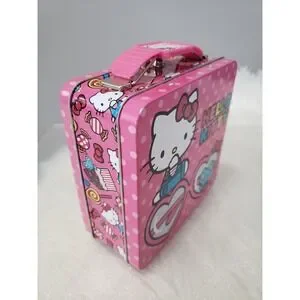 Hello Kitty Pink Small Tin Box Carry All With Polka Dots Lunchbox