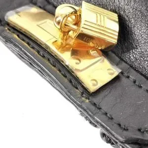 Hermès Kelly Black Leather Gloves with Gold Hardware - Size Medium