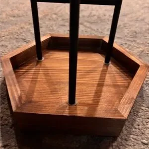 Hexagonal Wooden And Black Metal Vanity Tray