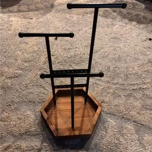 Hexagonal Wooden and Black Metal Vanity Tray