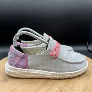 Hey Dude Wendy Youth Size 2 Funk Grey & Pink Slip On Sneaker Shoes Girls