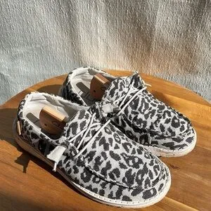 Hey Dude Women’s Wendy Woven Slip On Cheetah Grey Size 7