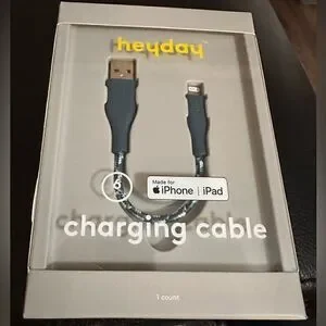 Heyday Round Charging Cable Compatible With iPhone To USB-A (Blue) 6 In