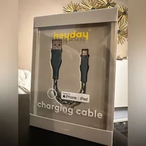 Heyday Round Charging Cable Compatible With iPhone To USB-A (Blue) 6 In