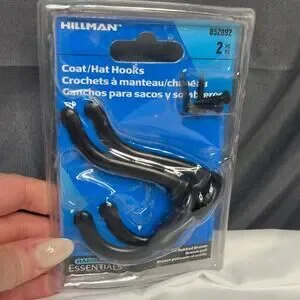 Hillman Heavy Duty Coat and Hat Hook Flat Black Pack of 2 NIP