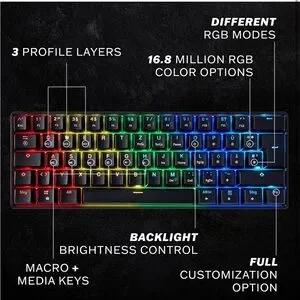HK Gaming GK61 Mechanical Gaming Keyboard 60 Percent 61 RGB RainbowLED Backlit
