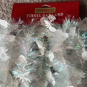 Holiday Home Iridescent Tinsel Snowman Garland