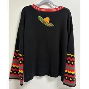 Holiday Time Feliz Navidad Christmas Sweater Women’s Large Pom Pom Fiesta