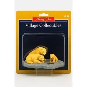 Holiday Time Village Collectibles Polar Bear Family Figurine with Fish Scene