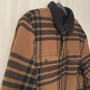 HOLLISTER Brown Flannel Plaid Shirt Mens Sherpa Lined Lumberjack Jacket Size L