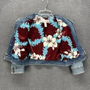 HOLLISTER CO Denim Jacket Girls Juniors Small Distressed Tropical Lined