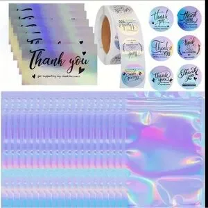 Holographic 670 Piece Thank You Cards Stickers Set & Resealable Bags 4x6