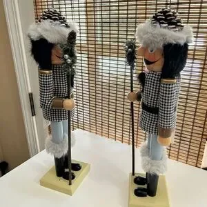 Houndstooth Nutcracker Figures with Fur Trim