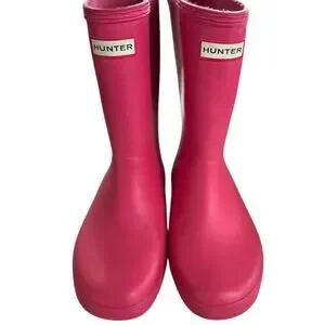 Hunter Hot Pink Rubber Rain Boots US Boy 1/Girl 2