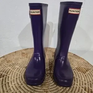 Hunter Kids Gloss Purple Waterproof Rain Snow Boots Size 4