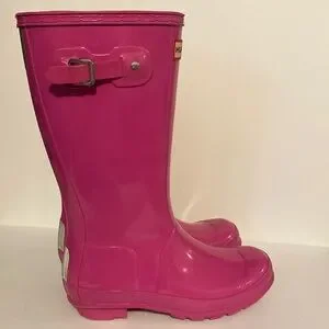 Hunter Pink Winter Rain Boots With Glossy Finish