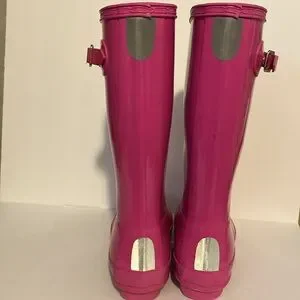 Hunter Pink Winter Rain Boots With Glossy Finish