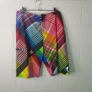 Hurley Plaid Stripe Bright Swim Board Shorts