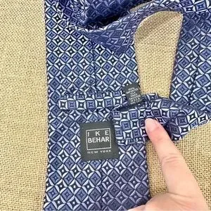 IKE BEHER- Blue/Silver Print 100% Silk Men's Tie