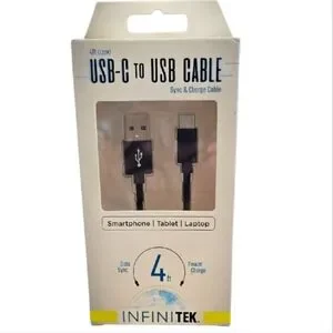 InfiniTek Black USB-C To USB Sync & Charge Cable 4 Ft Smart Phone/Tablet/Laptop