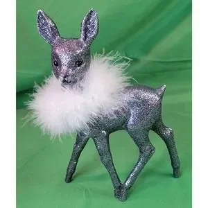 Inscha Deko Handwerk Germany Gray Glitter Deer Fawn Figurine Christmas Decor
