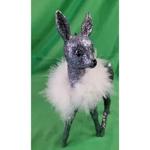 Inscha Deko Handwerk Germany Gray Glitter Deer Fawn Figurine Christmas Decor