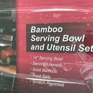 Island Bamboo Salad Serving Bowl With Utensils