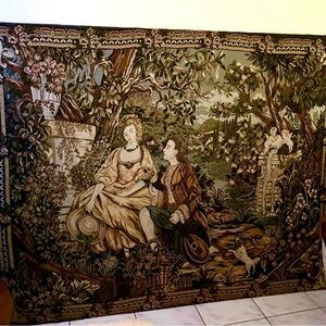 Italian Tapestry Vintage Exquisite Victorian Couple Scene