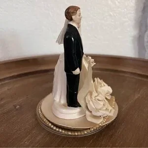Ivory And Black Vintage Wedding Cake Topper With Porcelain Bride And Groom