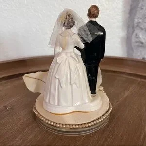 Ivory And Black Vintage Wedding Cake Topper With Porcelain Bride And Groom