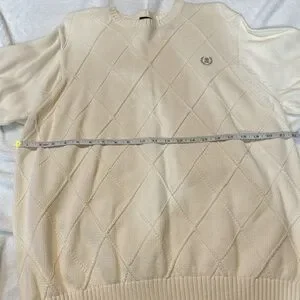 Izod Cotton Vintage Diamond Embroidered Sweater Mens XL Crewneck Cream
