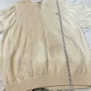 Izod Cotton Vintage Diamond Embroidered Sweater Mens XL Crewneck Cream