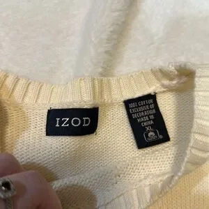 Izod Cotton Vintage Diamond Embroidered Sweater Mens XL Crewneck Cream
