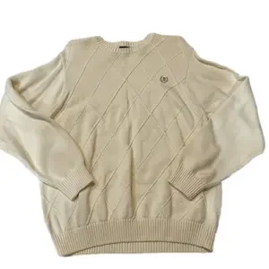 Izod Cotton Vintage Diamond Embroidered Sweater Mens XL Crewneck Cream