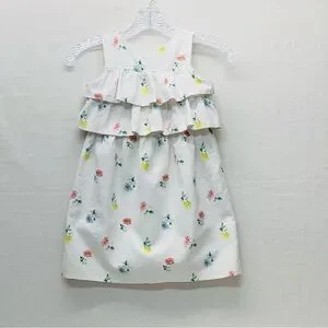 Janie and Jack An Enchanted Day Dress Sz 6 White Tier w/Floral Print Sleeveless