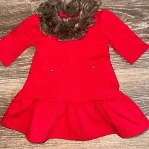 ❤️ Janie & Jack • 12–18M • Holiday Red Dress With Faux Fur Collar ❤️