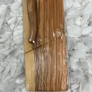 Jean Dubost Baguette/Salami Board & Knife Stainless Steel Blades Olive Wood
