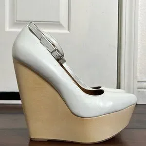 Jeffrey Campbell Pizan Wedges Leather Wood Platform Ankle Strap Women's 8.5