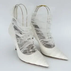JIMMY CHOO Lavish 100 Glitter Satin Heels EU 38 US 7-8 Ivory White Bridal Pumps