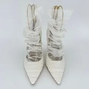 JIMMY CHOO Lavish 100 Glitter Satin Heels EU 38 US 7-8 Ivory White Bridal Pumps