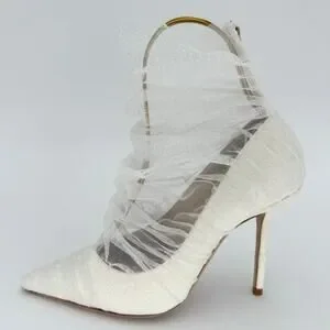 JIMMY CHOO Lavish 100 Glitter Satin Heels EU 38 US 7-8 Ivory White Bridal Pumps