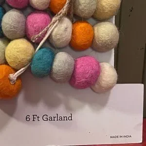 Jingles & Joy Wool Balls 6 Feet Stringed Garland NEW