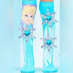 JIOIWA Disney Frozen Elsa Knee-High blue & white Socks w/ Sparkly Embellishment