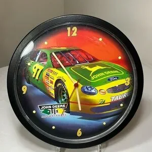 John Deere Motorsports NASCAR Vintage Wall Clock battery incl