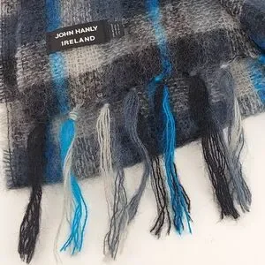 John Hanly Ireland Mohair Wool Blend Scarf Black Gray Blue Unisex